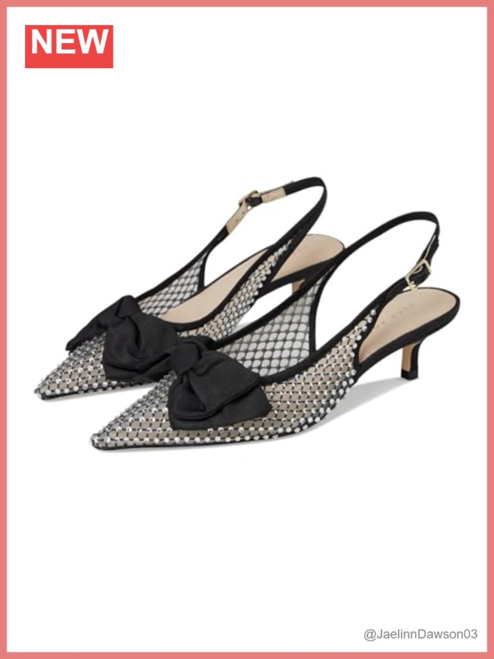 Jack Rogers Debra Jeweled Slingback Kitten Heels Leather Mesh